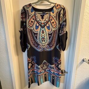 Elegant Black and Blue Paisley Asymmetrical Dress